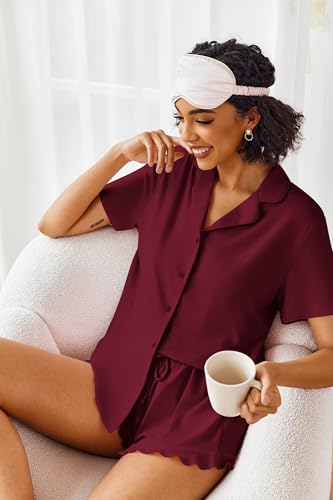 Image of Ekouaer Pajamas Set for Women Short Sleeve Sleepwear Button Down Pjs Lounge Sets Soft Nightwear