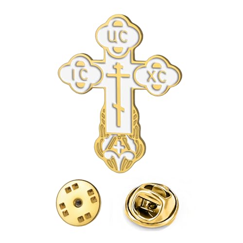 Image of TEAMER Cross Brooch Lapel Pin For Men Russian Orthodox Crucifix Eastern Church Cross Tie Pins Religious Christian Prayer Jewelry