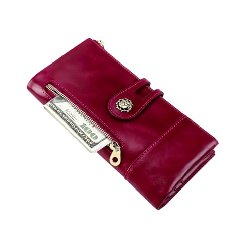 Image of Women's RFID Blocking Wallet Soft Leather Clutch Money Ladies Purse Slim Card Holder Organizer Zip Pocket (3013-purple)