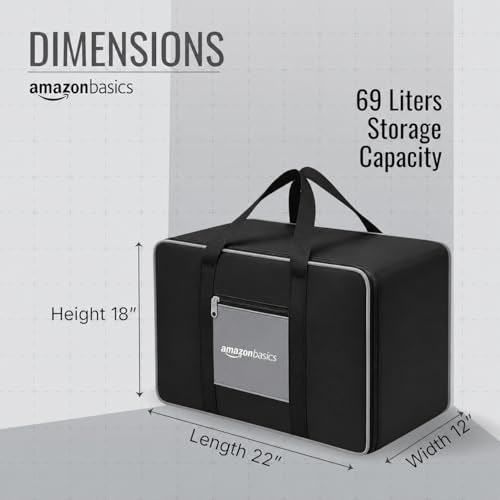 Image of amazon basics 69L Large Storage Bag (Pack Of 2) | Moisture Proof Nylon Big Storage Bag For Clothes With Wide Handles | Wardrobe Packing Container for Winter Blankets | 54x46x28 cm | Grey