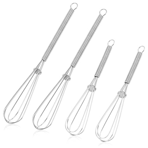 Pawpoem 4PCS Mini Fouets 13.5cm+18cm, Acier Inoxydable, Argenté, Mini Fouets Cuisine, Petit Fouet Robuste Et Polyvalent Pour Fouetter Crème, Battre œU