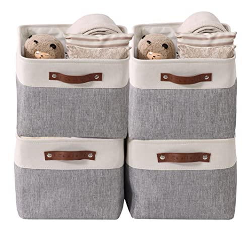 Image of DECOMOMO Storage Bins | Fabric Storage Basket for Shelves for Organizing Closet Shelf Nursery Toy | Decorative Large Linen Closet Organizer Bins with Handles (Grey and White, Large - 4 Pack)