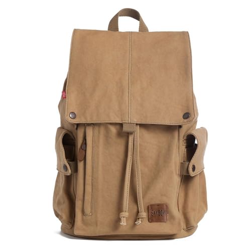 Canvas Vintage Backpack Casual Outdoor Daypack Rucksack for Men Women 15.6inch Laptop Hiking Travel Backpacks (APRICOT)