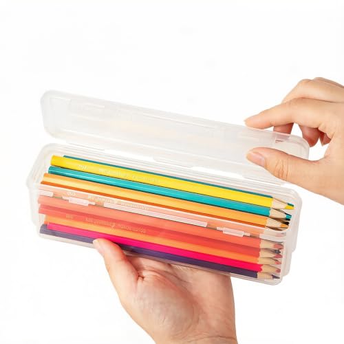 Image of Small Clear Plastic Pencil Box with Hinged Lids,Hard Pen Case