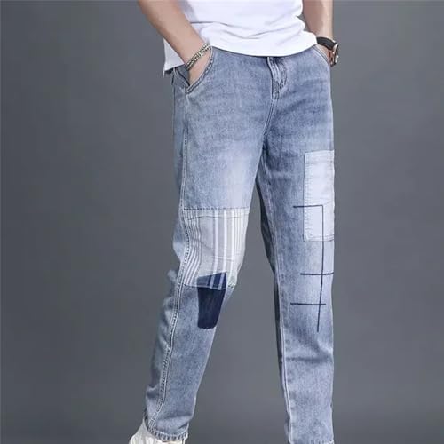 Men’S Retro Cowboy Loose Fit Straight Leg Patchwork Denim Pants Button Fly Midweight Ankle Length Work Wear Jeans3