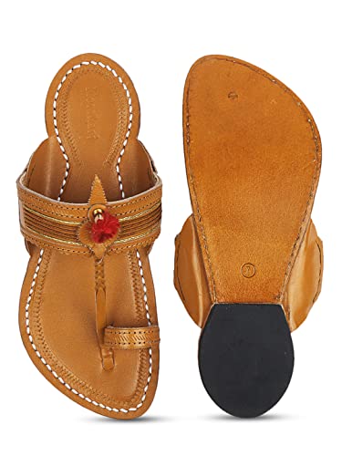 Image of KORAKARI Mens Kolhapuri Chappal, Handcrafted Sandal, Smooth and Comfortable Flip Flops Slipper Anti Slip Design Genuine Leather Traditional Footwear.