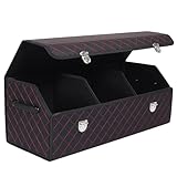 LiteSorb Trunk Organizer with Lid for Car Foldable Storage Box Heavy Duty PU Leather Cargo Organizer for SUV Sedan Waterproof (Red, Large)