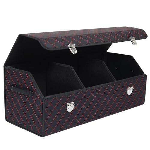 LiteSorb Trunk Organizer with Lid for Car Foldable Storage Box Heavy Duty PU Leather Cargo Organizer...
