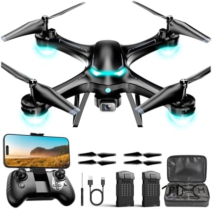Drone with 1080P Camera, Remote Control Quadcopter with Gesture Selfie, Altitude Hold, One Key Start, 3D Flips, 2 Batteries, Black