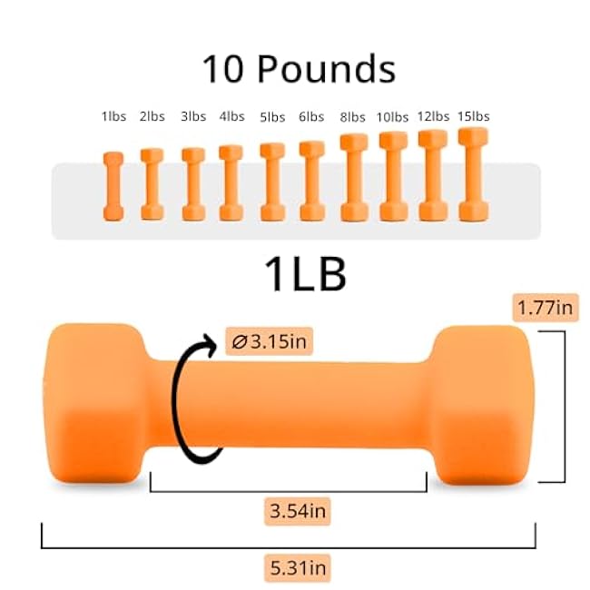 Portzon Weights Dumbbells 10 Colors Options Compatible with Set of 2 Neoprene Dumbbells Set,1-15 LB, Anti-Slip, Anti-roll, Hex Shape