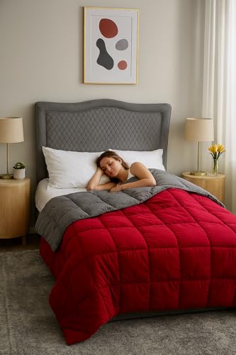 Parade Home® Couette De Luxe All Year 200x200cm Rouge et Gris, sans Housse de Couette 2 Personnes, Couette Anti Allergy, Respirante et Lavable (Rouge et...