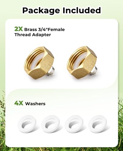 HOMENOTE US Standard Faucet Adapter, 3/4'' to 1/4'' Hose Adapter, Convert 3/4" Female Hose Thread Bib to 1/4" Tubing, 2 Brass Adapters with 4 Washers