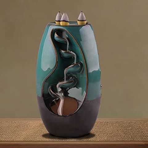 Kokorona Incense Burner Three-Sided Backflow Waterfall Ceramic Incense Holder Handmade with 20 Incense Cones Home Decor Aromatherapy Ornament for Yoga Meditation Cover