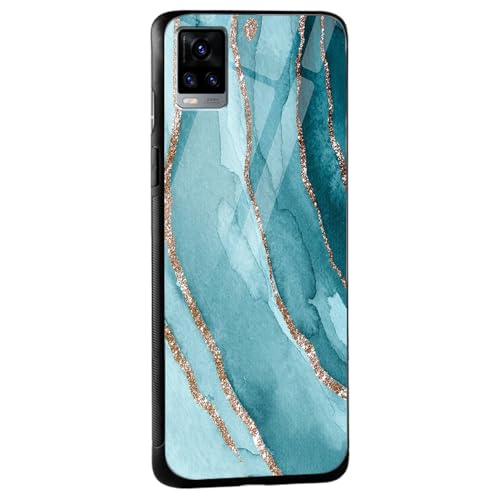 Image of COLORflow Back Cover Compatible with Vivo V20 | Blue Marble Golden Stripes | Shockproof TPU Bumper Cover with Camera Protection Back Cover Compatible with Vivo V20