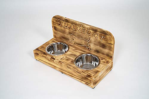 Hundebar S Futterbar inkl. 2X 700ml Futternapf für Hund Futterstation | Mit Rückwand für kleine bis mittlere Hunde