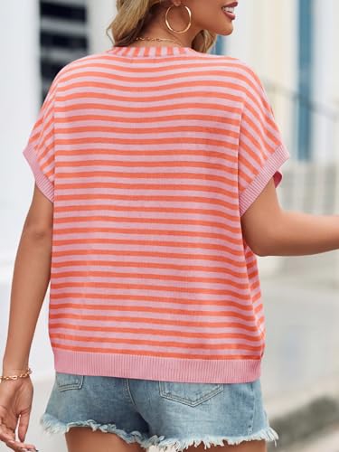 Image of Saodimallsu Womens Summer Oversized Cardigans Batwing Short Sleeve Lightweight Button V Neck Casual Knit Sweater Tops