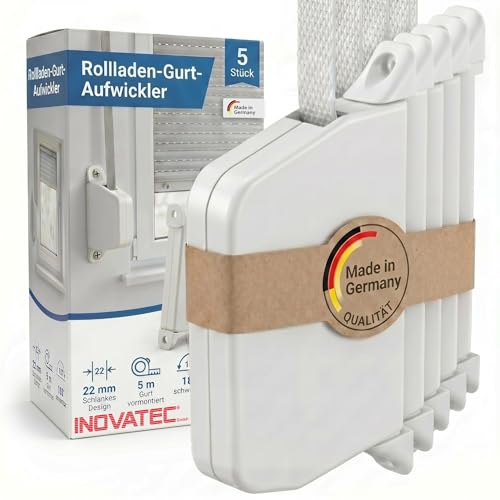 INOVATEC Rollladen Gurtwickler Aufputz Mini inkl. 5m Gurtband – Aufschraubwickler 180° schwenkbar – Einfache Montage für Rolllade, Fenster & Jalousie...