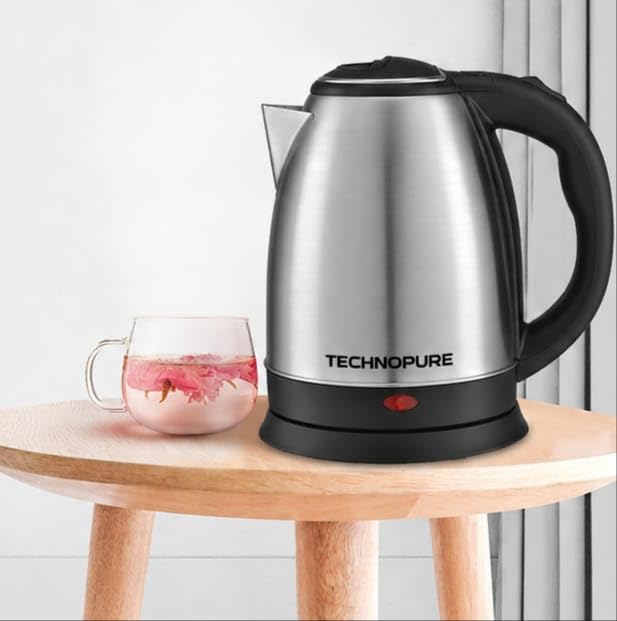 Image of Technopure 1.8L Electric Kettle | 1500 Watt Fast Boiling Stainless Steel Water Boiler | Auto Cut Off | Dry Boil Protection | Cordless 360 Base | Tea, Coffee & Noodles Maker | Silver & Black (TP-011)