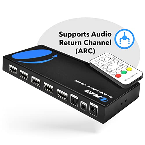 Orei 4K Hdmi Switcher 4 X 1, Switch Arc Audio Extractor Supports Upto 4K 2K 30Hz 1080P Ir Remote Control #TOP2
