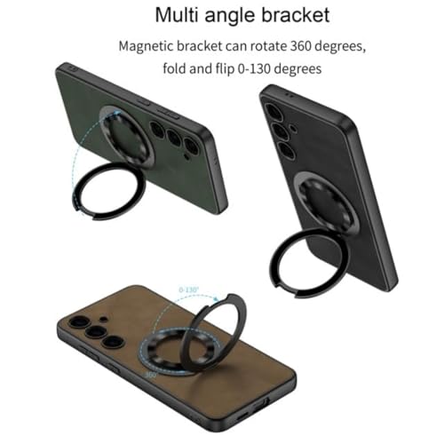 Image of TechTrendz Magnetic Suction Rotating Wireless Charging Bracket Anti-Fall Leather Case for Samsung Galaxy S25 (Brown)