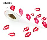 Kbraveo 3 Rolls 1200 Removable Stickers Perforated Red Lip Stickers for DIY Decorating Crafting,Red...