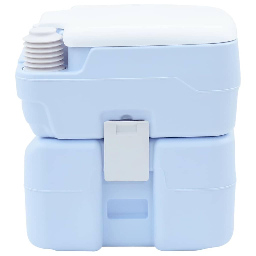 Tragbare Campingtoilette 20L - Camping WC mit Balgpumpe für Wohnwagen, Wohnmobil, Outdoor und Garten, Blau Weiß, 41,5 x 36,5 x 42 cm