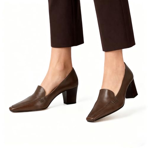 Image of LEHOOR Women Vintage Chunky Block Heel Pumps Shoes Square Pointed Toe Slip On Formal Office Work Business Loafers Shoes Suede Snakeskin Cone Heel Oxford Shoe Ladies Professional Chic Fall 4-11 M US