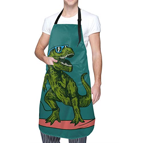 Dinosaur Surfer Sunglasses Kitchen Apron with 2 Pockets Home Improvement Gardening BBQ Grill Chef Cooking Aprons for Women Men