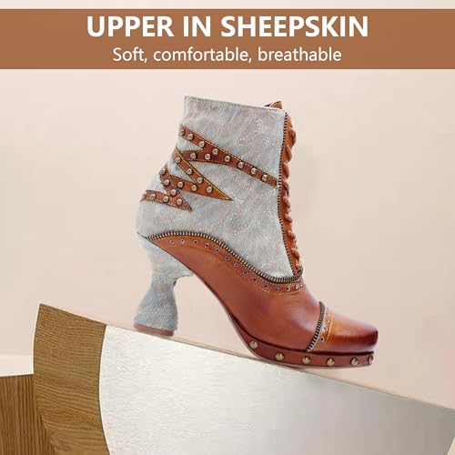 Women's Handmade Retro Lambskin High Heel Boots, Colorful Painting, Metallic Style - Fashion, Comfortable, Durable, Unique Minority Style2