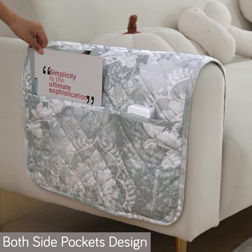 Image of HOKIPO Printed Waterproof + Anti-Slip + Quick Dry Sofa Armrest Cover with Pockets (2Pcs), Motifs Cloud Grey (AR-5237-P4-L*2)