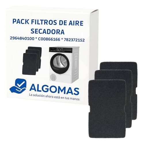 ALGOMAS Lot de 3 filtres à air pour sèche-linge | Remplacement compatible Beko 2964840100 Indesit C00866166 Smeg 782372152 | Protège condensateur | Améliore le séchage et réduit la consommation