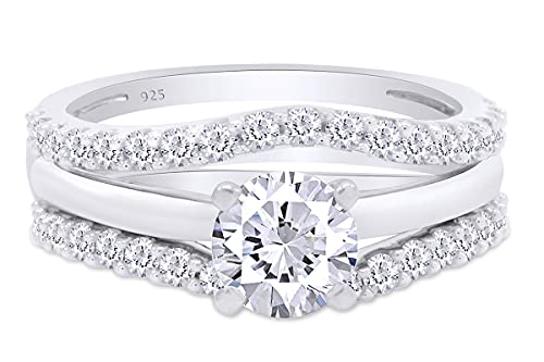 AFFY Round White Cubic Zirconia Enhancer Guard Ring In 14K Gold Over Sterling Silver Jewelry For Women (2.00 Cttw)2