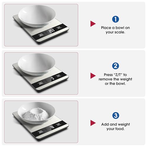 Mik-Nana Food Scale, 11lb Digital Kitchen Scale with LCD Display 6 Units Tare Function, Stainless Steel Weight Grams and Ounces for Baking, Cooking and Meal Prep (Batteries Included)
