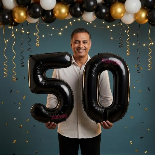 Image of Balloonistics Black 40-Inch Foil Number 50 Balloon - Helium or Air Fill for 50th Birthday, Golden Jubilee, Anniversary Party Decoration, Photo Booth Backdrop, Cake Table Decor