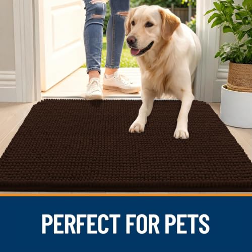 Image of OLANLY Dog Door Mat for Muddy Paws 40x32, Absorbent Chenille Mud Doormat