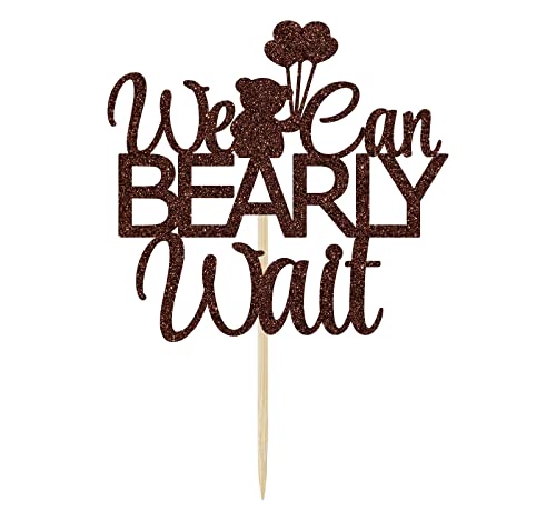 We Can Bearly Wait Baby Shower Cake Topper Brown Glitter, Baby Bear Theme Baby Shower Gender Reveal Party Decoration Supplies #TOP6