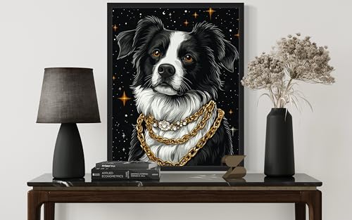 Image of Border Collie Pimp Black Framed Wall Art Print Poster, Dog Pet Lover Picture Painting Artwork Bedroom Living Room Office Dining Room 150D (Border Collie Pimp, 10 inch L x 8 inch W, Black Frame)