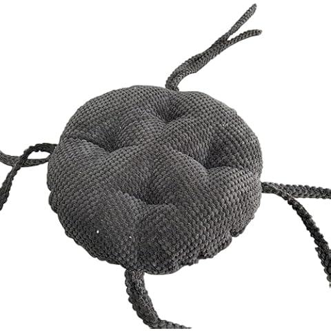 Kwnces Round Stool Seat Cushion Chair Cushions for Dining Chairs Non Slip Chair Pads with Ties Chair Cushion Chair Pillow Super Soft Floor Cushion Pad,Diameter:30cm(12inch)-Dark Grey Cover