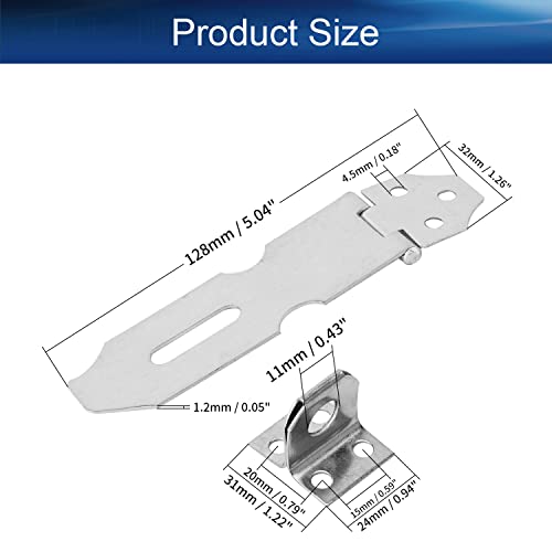 Image of Stainless Steel Padlock Hasp 5.04 inch Length Hasp Staple Padlock Latch with Screws for Furniture Window Cabinet Drawer Closet Silver Tone 16pcs