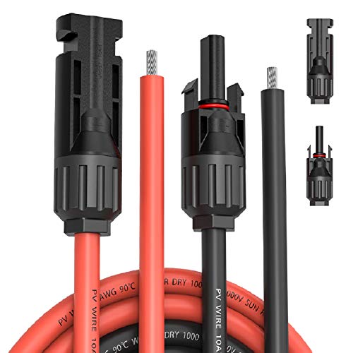 Kohree 10 AWG Solar Panel Cable Wire 10 Ft Extension Cable, with Weatherproof Female and Male Connector Adapter Kit (10FT Red + 10FT Black)