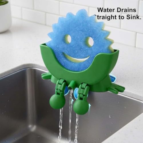 Cute Hanging Sponge Holder with Drainage for Scrub Daddy Holder Keeps Your Sponge Dry & Smiling Auto Draining Organizer 3D Printing Funny Sponge Stand for Kitchen Sink & Bathroom (Black) - 1