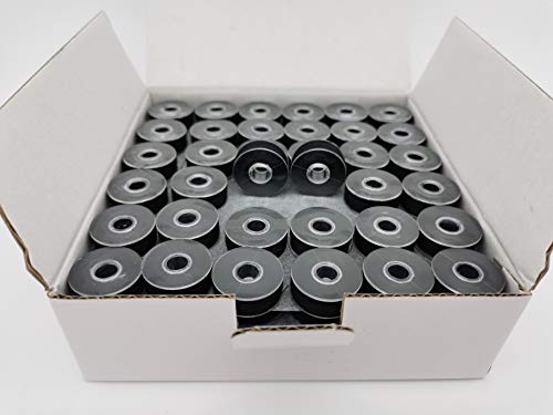 Vorgewickelte Spulen, Kunststoff-Seite, Größe L, Schwarz, 144 Stück pro Box, 60S/2 Polyester, Doublelin, passend für Babylock, Barudan, Bernina, Brother, Consew, Juki, Tajima und mehr (schwarz, 60S2) Cover