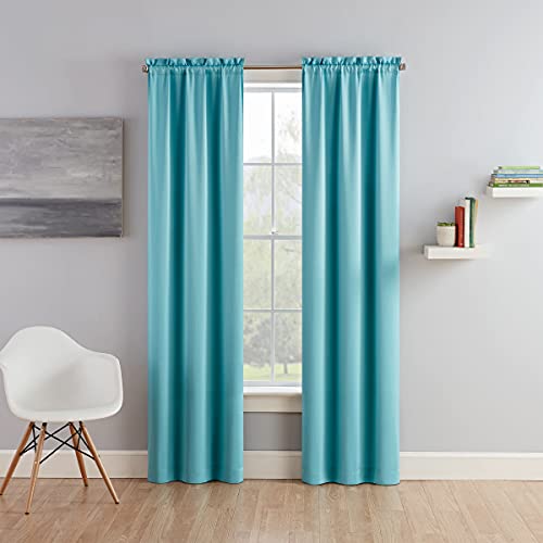 Eclipse Tricia Modern Room Darkening Thermal Rod Pocket Window Curtains For Bedroom (2 Panels), 26" X 63", Turquoise #TOP1