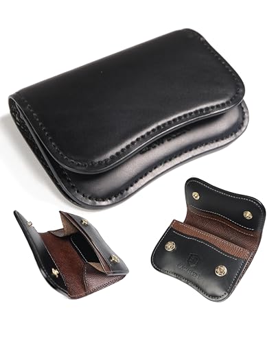 LAWREN 小銭入れ 手作り フルハンドメイド コインケース ギフト プレゼント ミニ財布 本革 カード入れ付き イタリア産レザー ブッテーロ buttero (ブラック)の商品画像（Amazon）