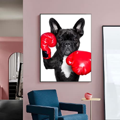 Décoration murale salon chiot boxe affiche moderne 35 x 50 cm