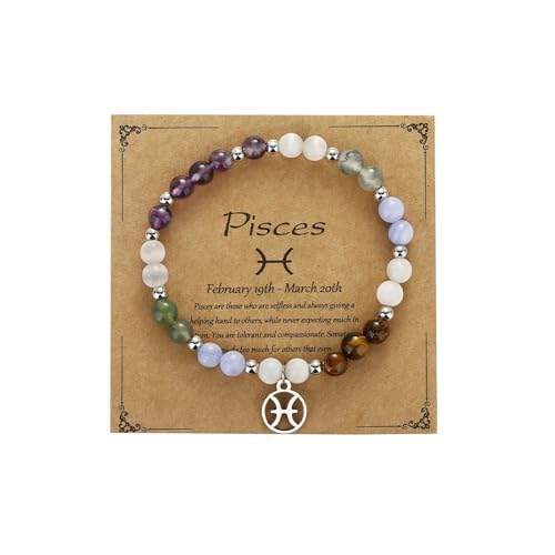 YIZHEDE Pisces Zodiac Bracelet &ndash; Dreamy Crystal Jewelry for Peace & Creativity Gifts for Women Men | Zodiac Birthday Gift | Healing Stones for Her
