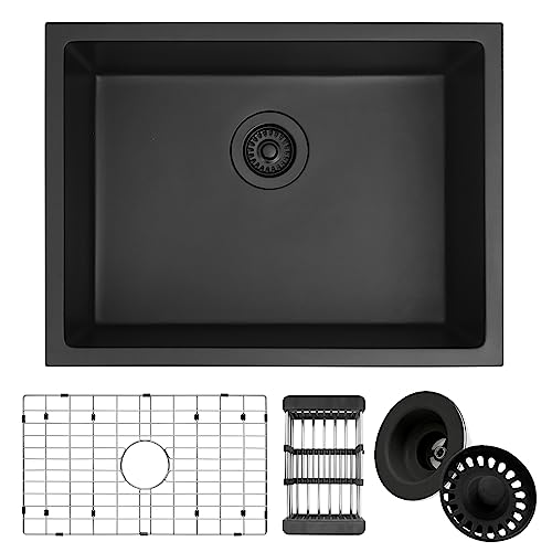 Image of Black Kithcen Sink, 23 Inch Undermount Kitchens Sinks, 23 inchx 18 inchx 8 inch Small Matte Black Bar Sinks, 23 x18 Granite Composite Quartz stone Kitchen Sink With Accessories