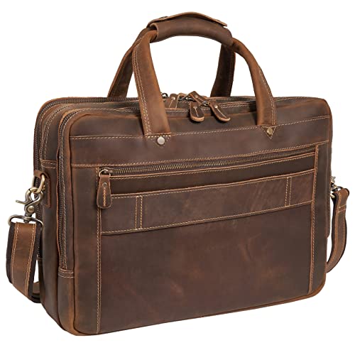 Luxorro Full Grain Leather Briefcase For Men, Handcrafted Leather Laptop Bag For Men With Many Compartments And Brass Hardware, Arrives In Elegant Gift Box, Fits 15.6 Inch Laptop #TOP1