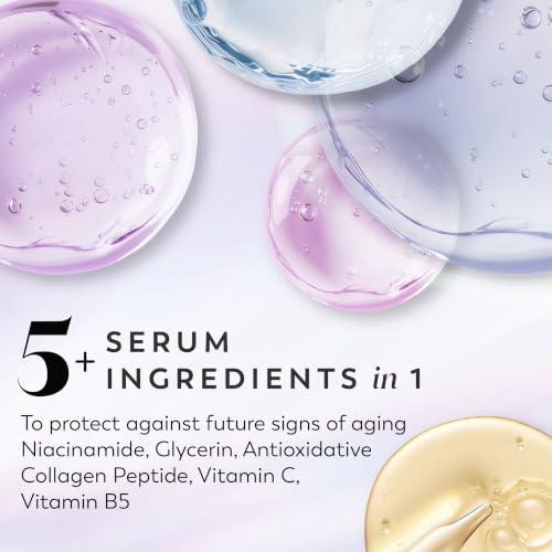 Image of Olay Super Serum Body Lotion, SPF 30, Daily UV Protection, 24hr Long Lasting Hydration, 5+ Ingredient Complex for Bright Even Firm Luminous Skin, Prevents Aging, Peach & Sweet Cream Scent, 17 fl oz