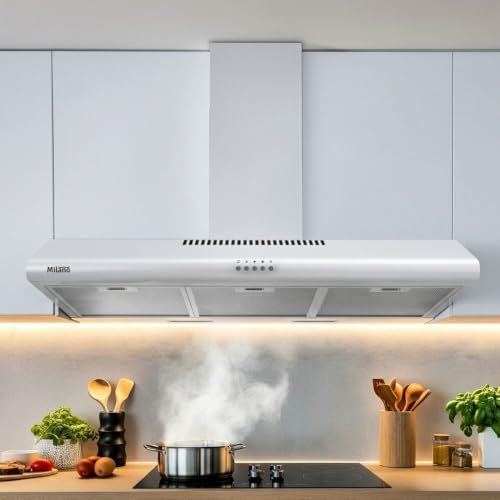 Milano Kitchen Hood 90cm White Modern Kitchen Range Hood Extractor For Cooking Smoke Steam And Odour Ventilation